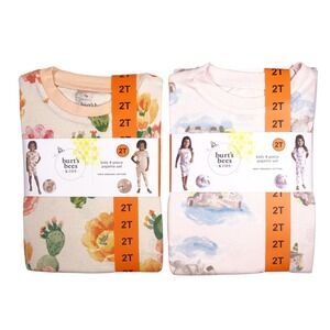 Burt's Bees Kids 2T Organic Cotton 8 Piece Pajama Set Floral Cactus Tea Party